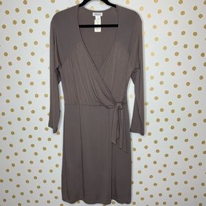 Barneys New York Taupe Wrap-Style Long Sleeve Dress